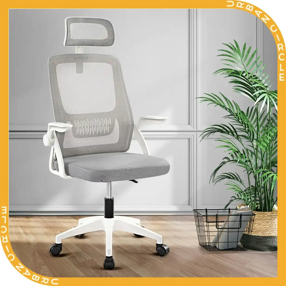 Furb Office Chair Computer Mesh Executive Chairs Study Lifting Seating Headrest White Grey