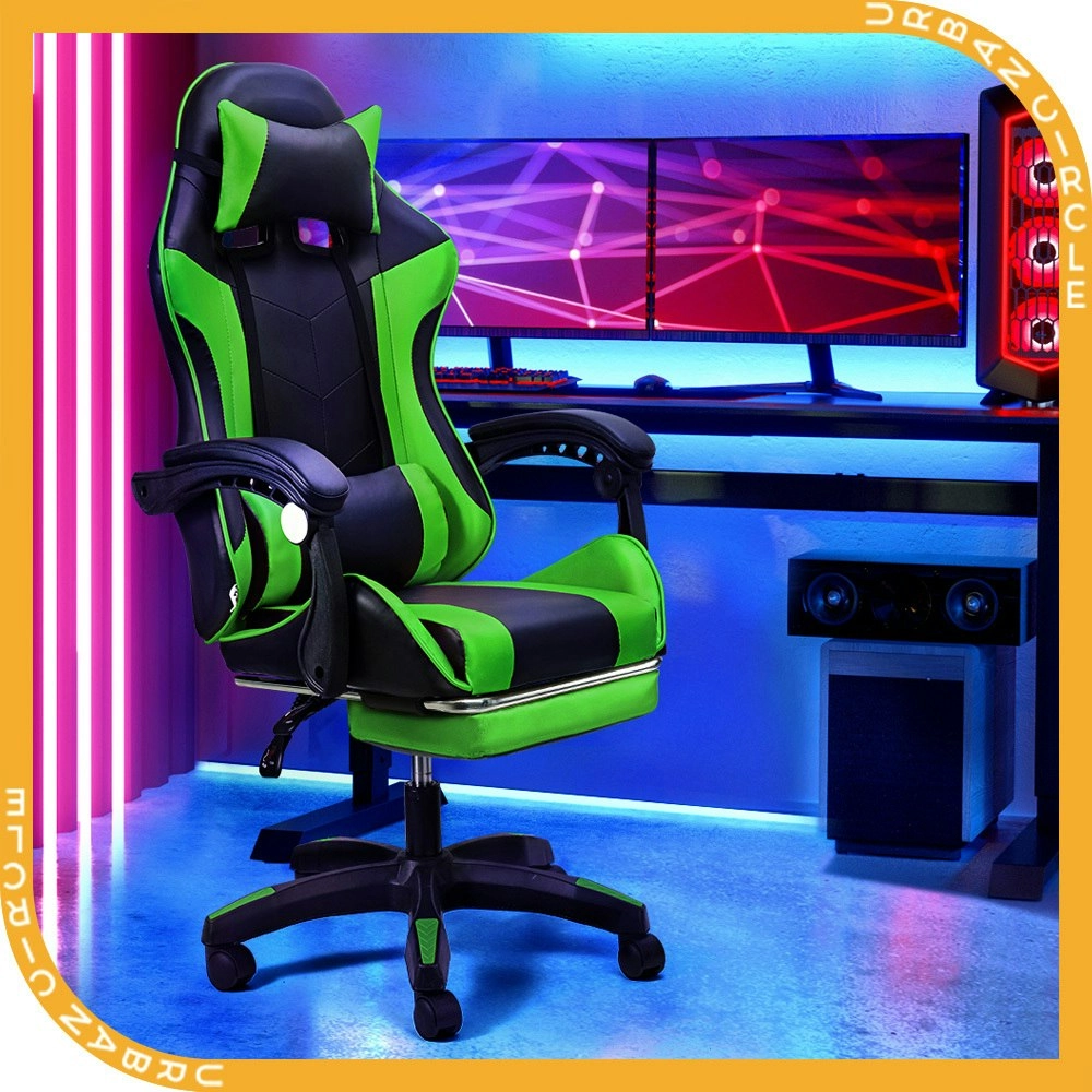 Furb Gaming Chair Racing Recliner Footrest Office Chair Lumbar Support With Headrest Green