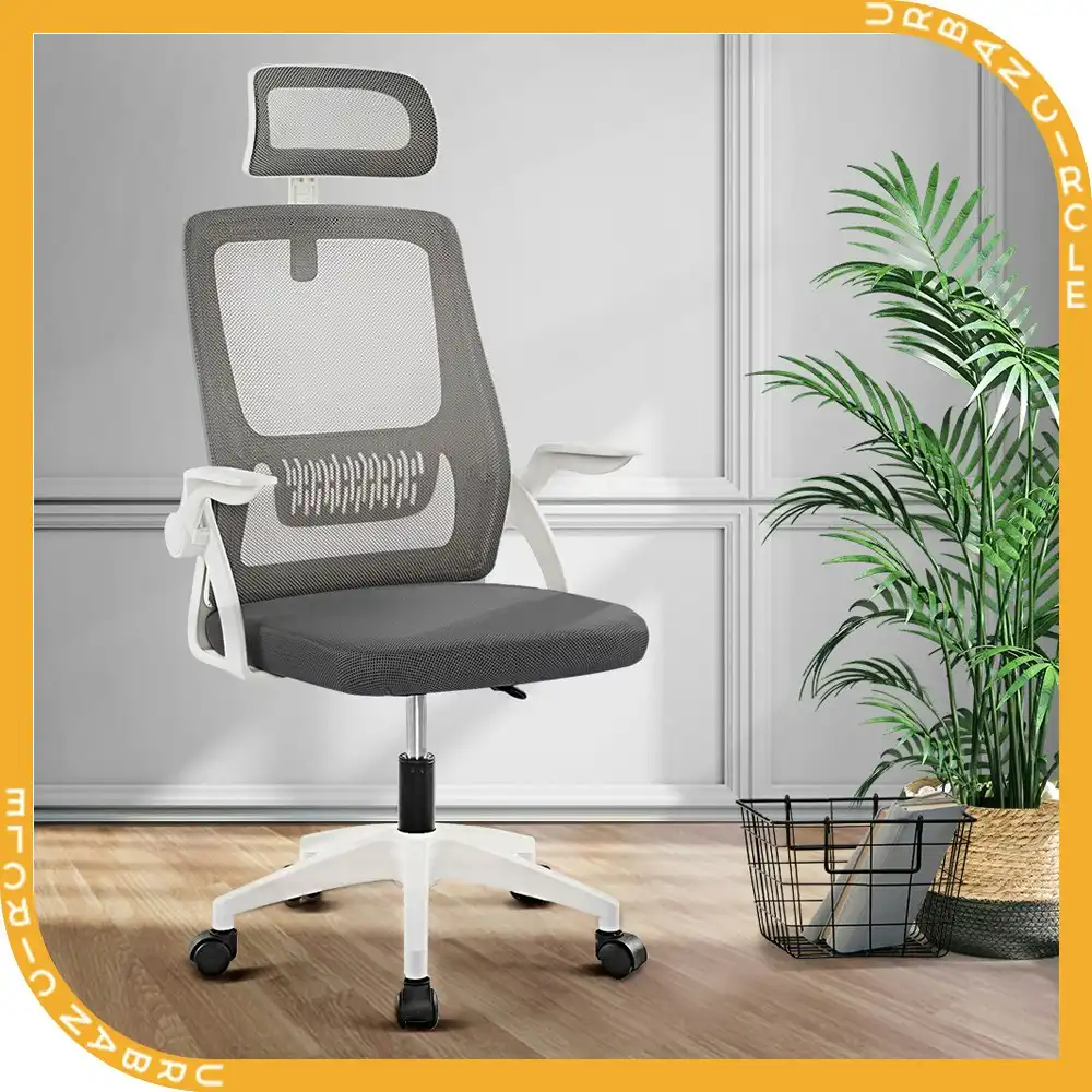 Furb Office Chair Computer Mesh Executive Chairs Study Work Seating Headrest White Dark Grey