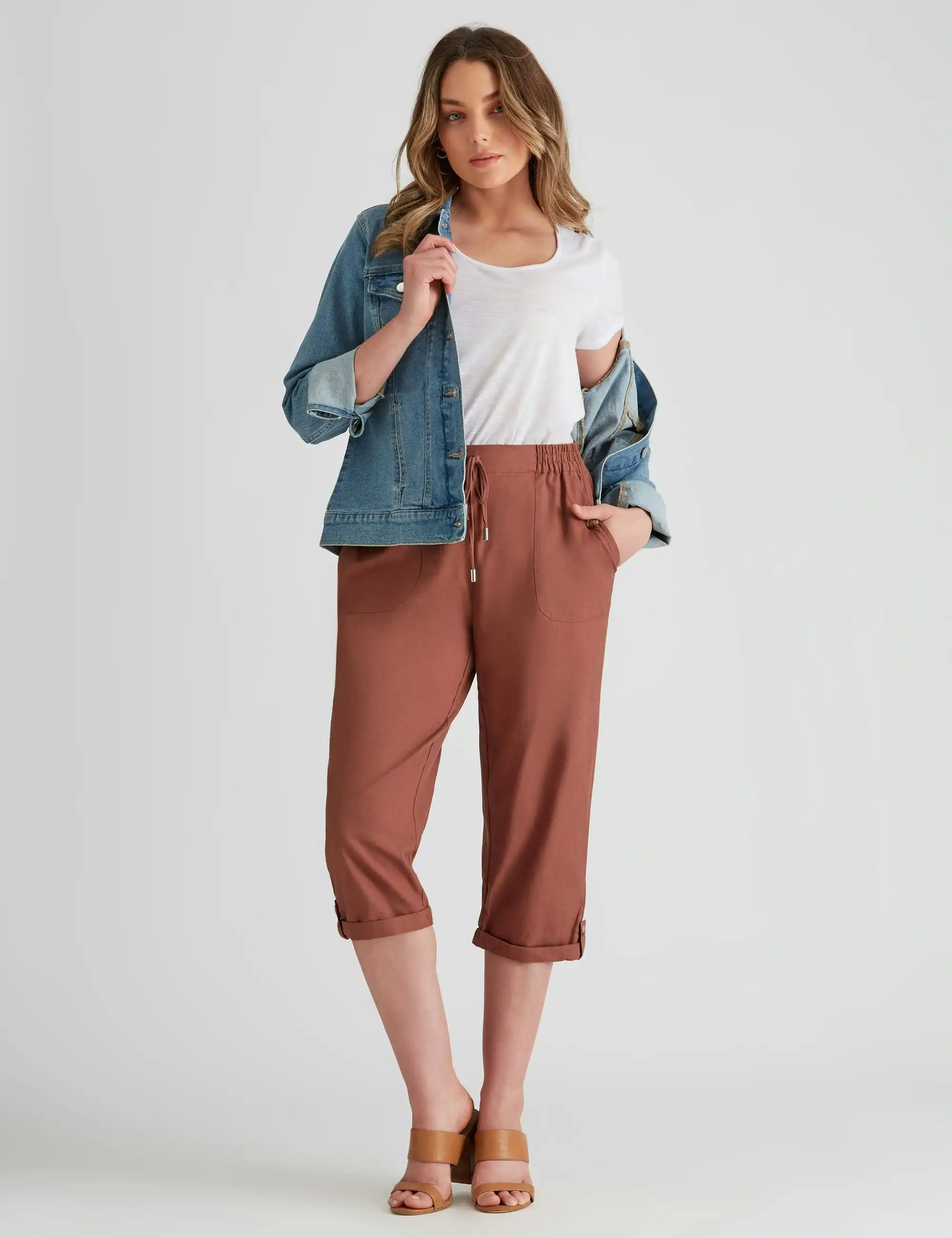 Rockmans Crop Linen Pants