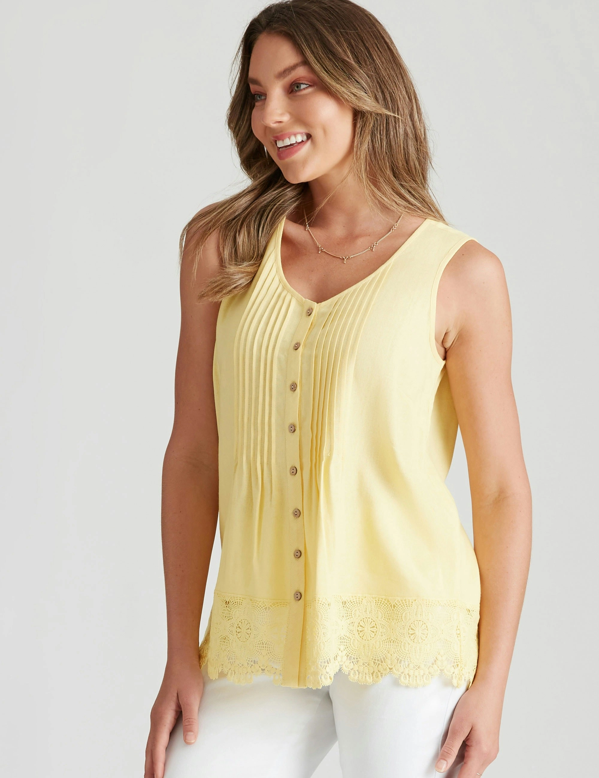 Rockmans Sleeveless Linen Lace Hem Tankini