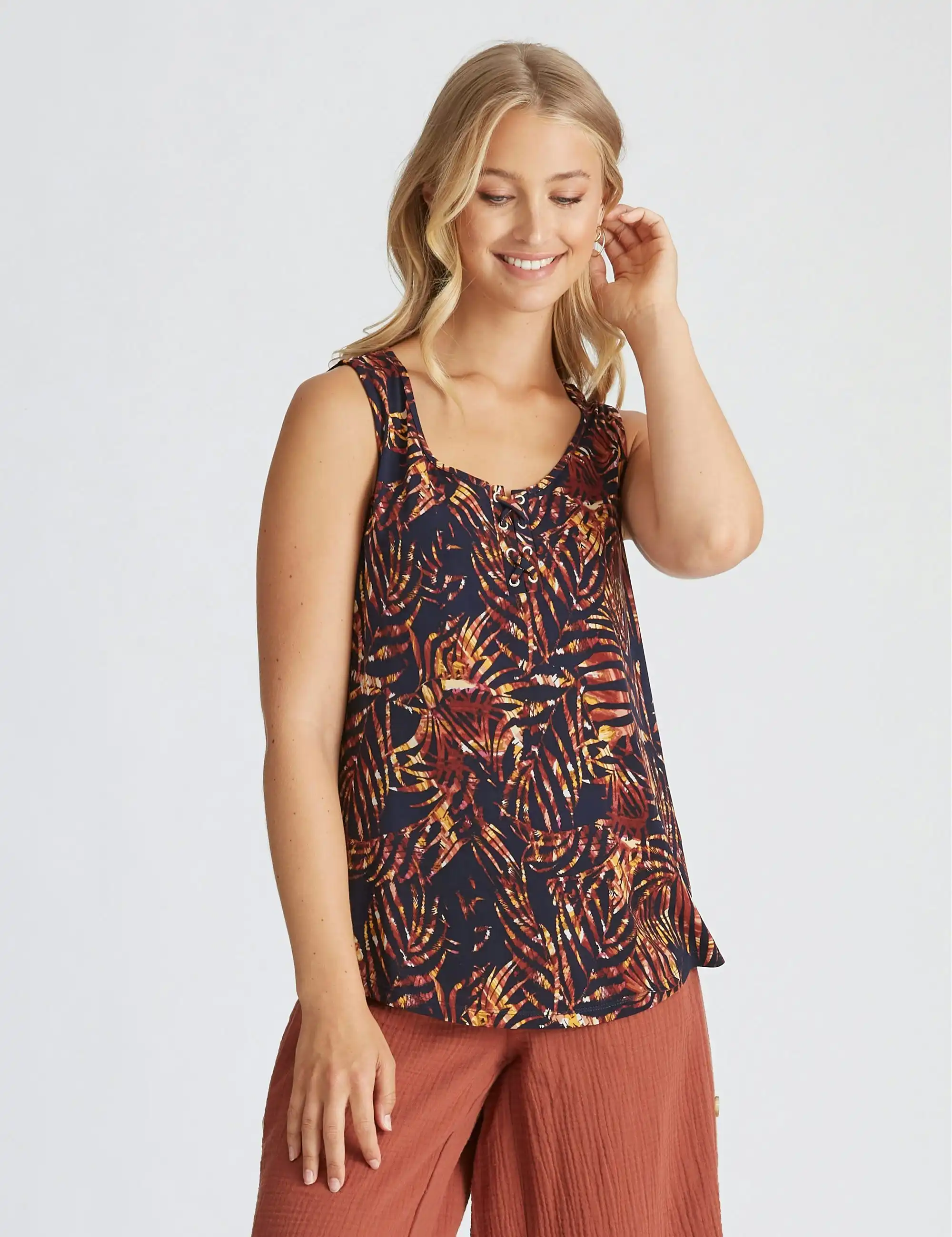 Rockmans Sleeveless Lace Up Maui Top