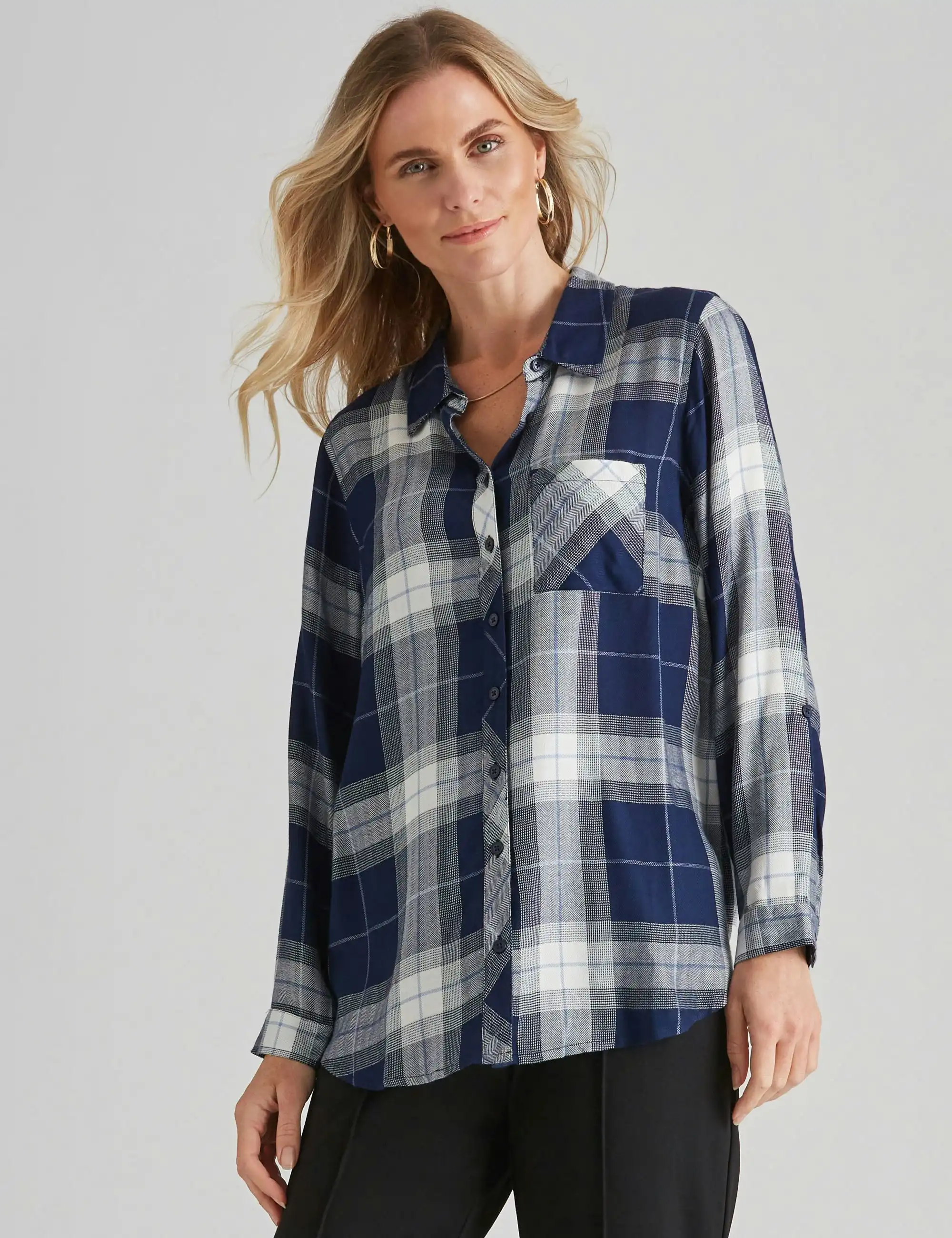 Millers Tured Twill Check Shirt (Navy)