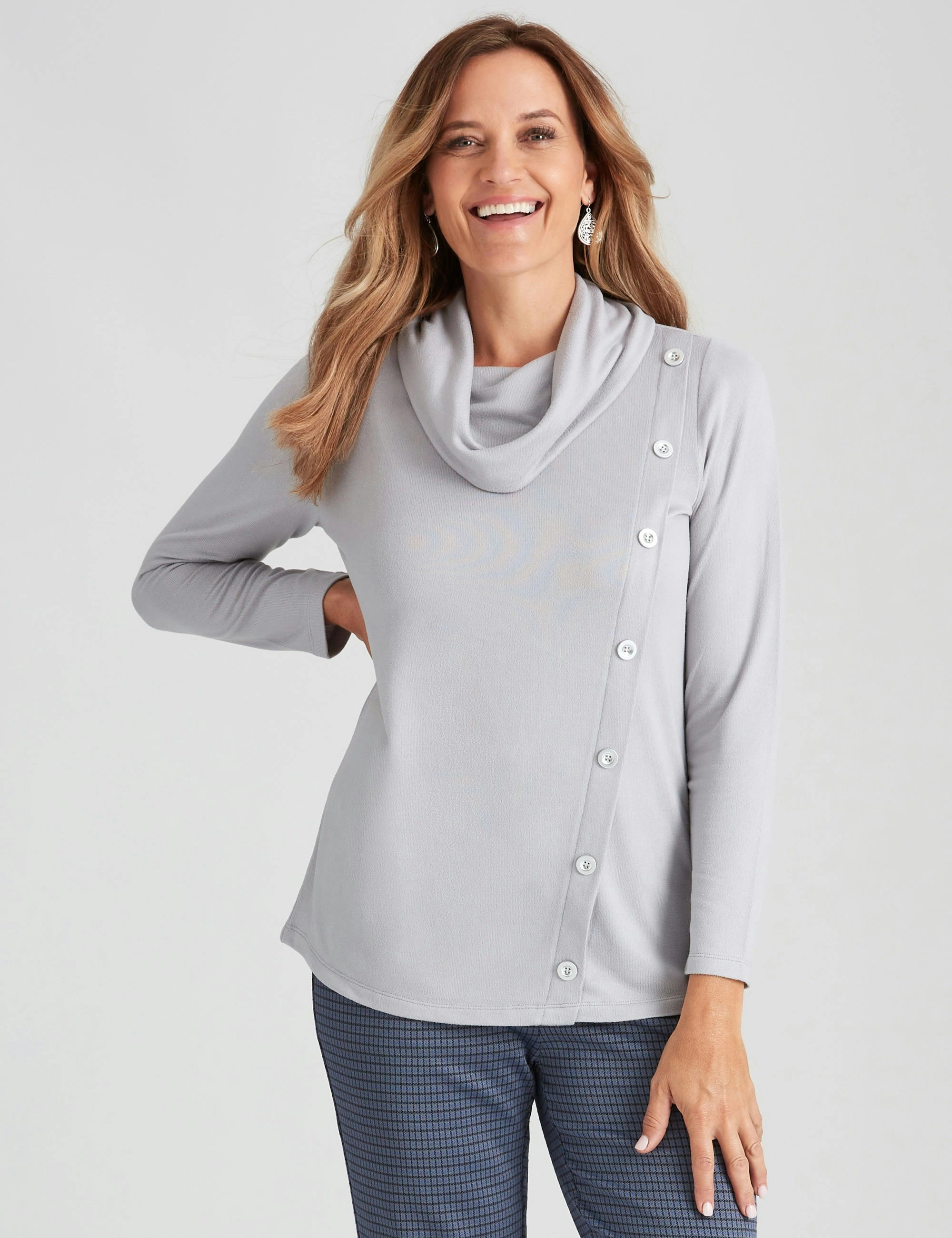 Millers Long Sleeve Brushed Cowl Top (Soft Grey Melange)