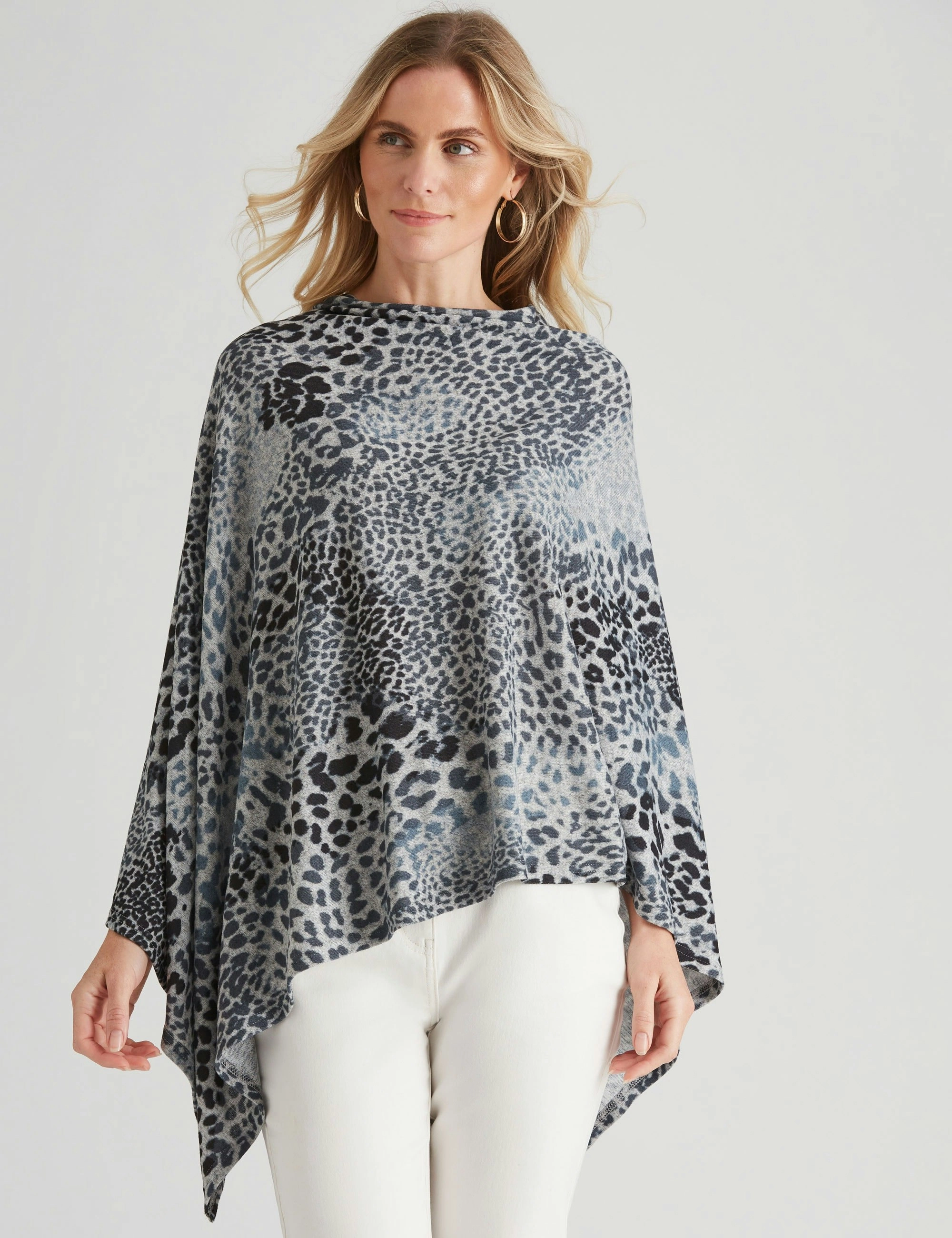 Millers Printed Brushed Poncho (Grey Animal)