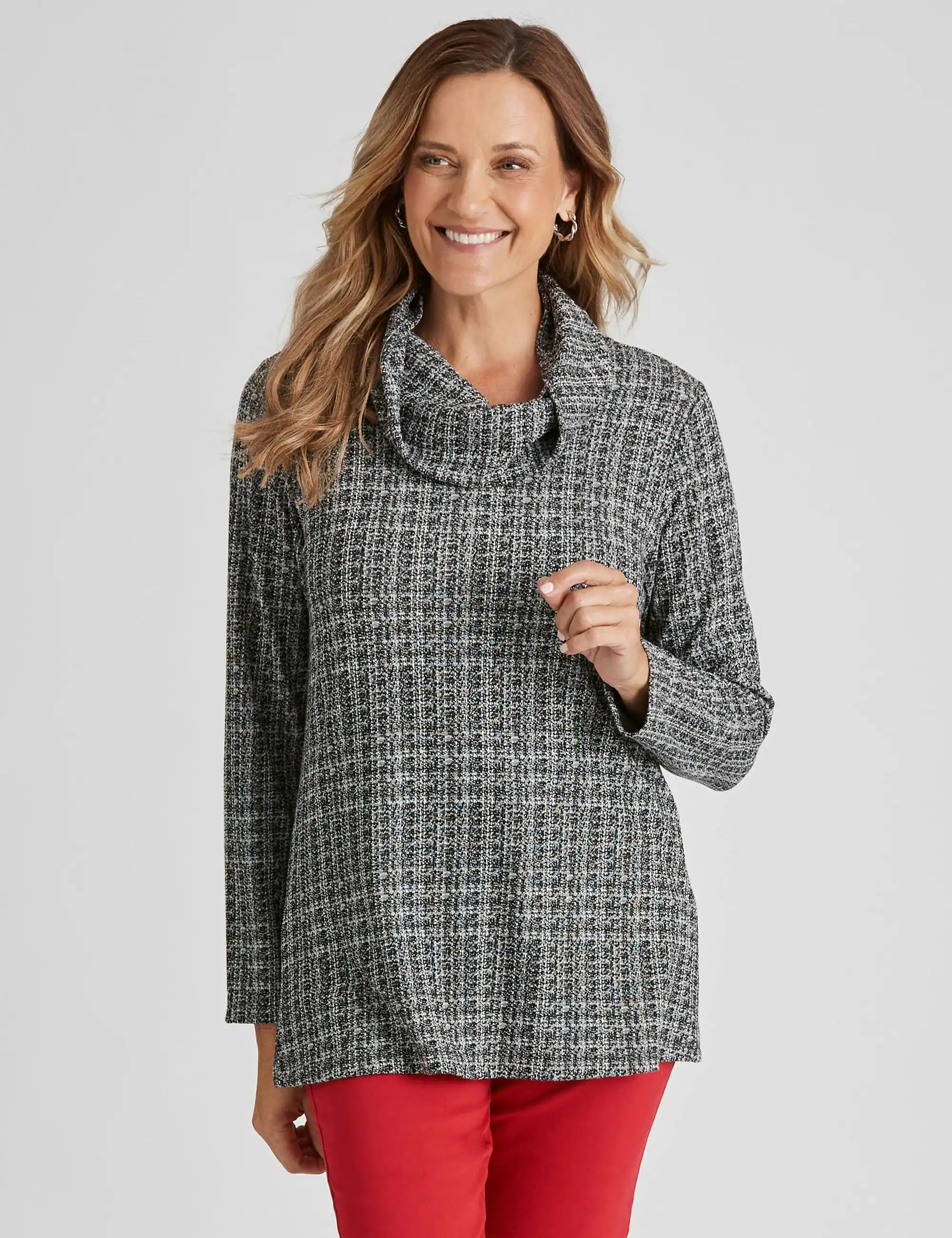 Millers Long Sleeve Tured Cowl Neck Top (Mono Texture)