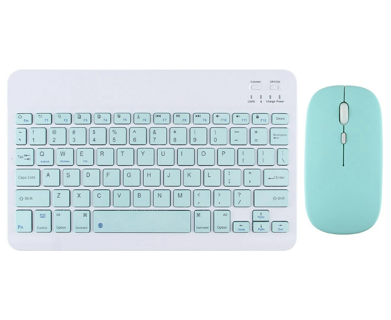 Portable Bluetooth Slim Wireless Keyboard + Mouse 2-in-1 Combo for Tablets, Smartphones, PCs, Smart TVs, Mint