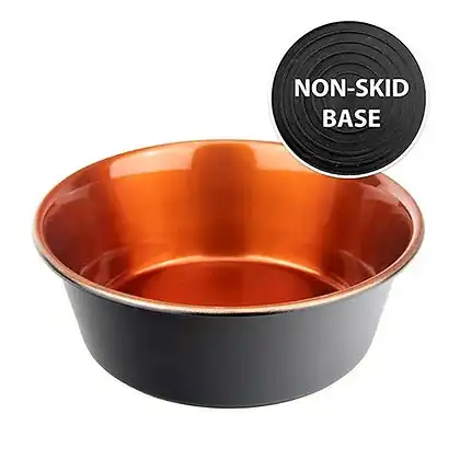 Black & Copper Non-Skid Dog Water Feeder Bowl