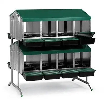 Deluxe Steel Battery Rollaway Nesting Box - 16 Compartments Double Sided