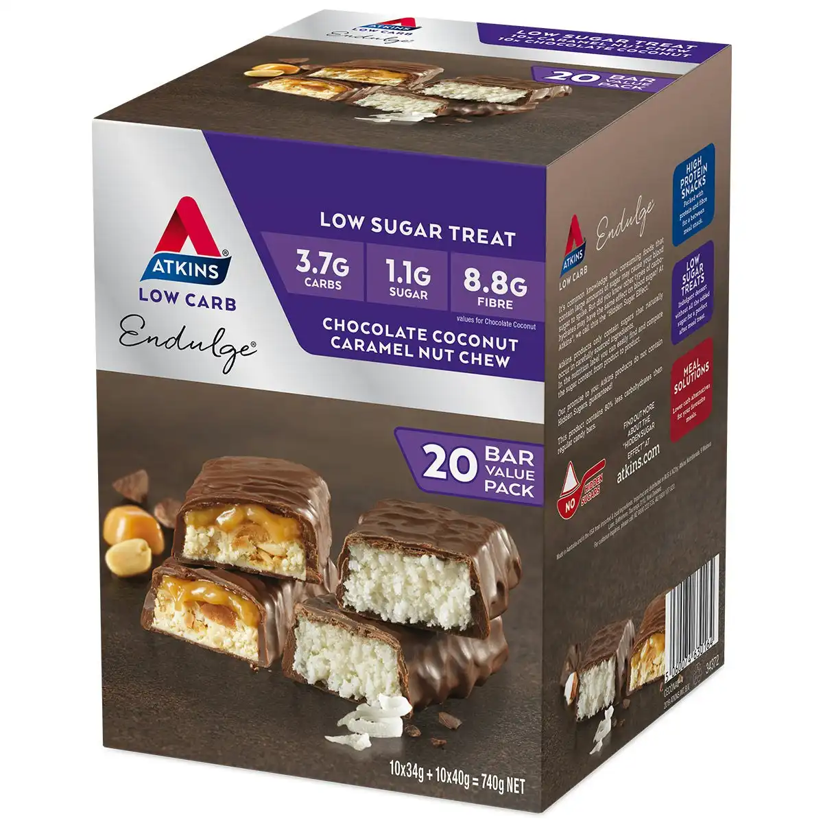 Atkins Low Carb Endulge Chocolate Coconut, Caramel Nut Chew Value Pack 20 Bars