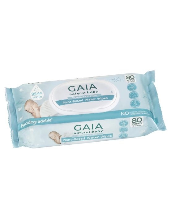 Gaia Natural Baby Plant-Based Water Wipes 80 Pack