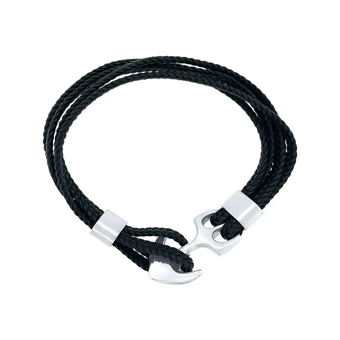 22cm Stainless Steel and Leather Anchor Bracelet