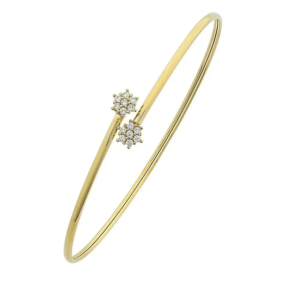 9ct Yellow Gold Silver Infused Flower Cuff Bangle