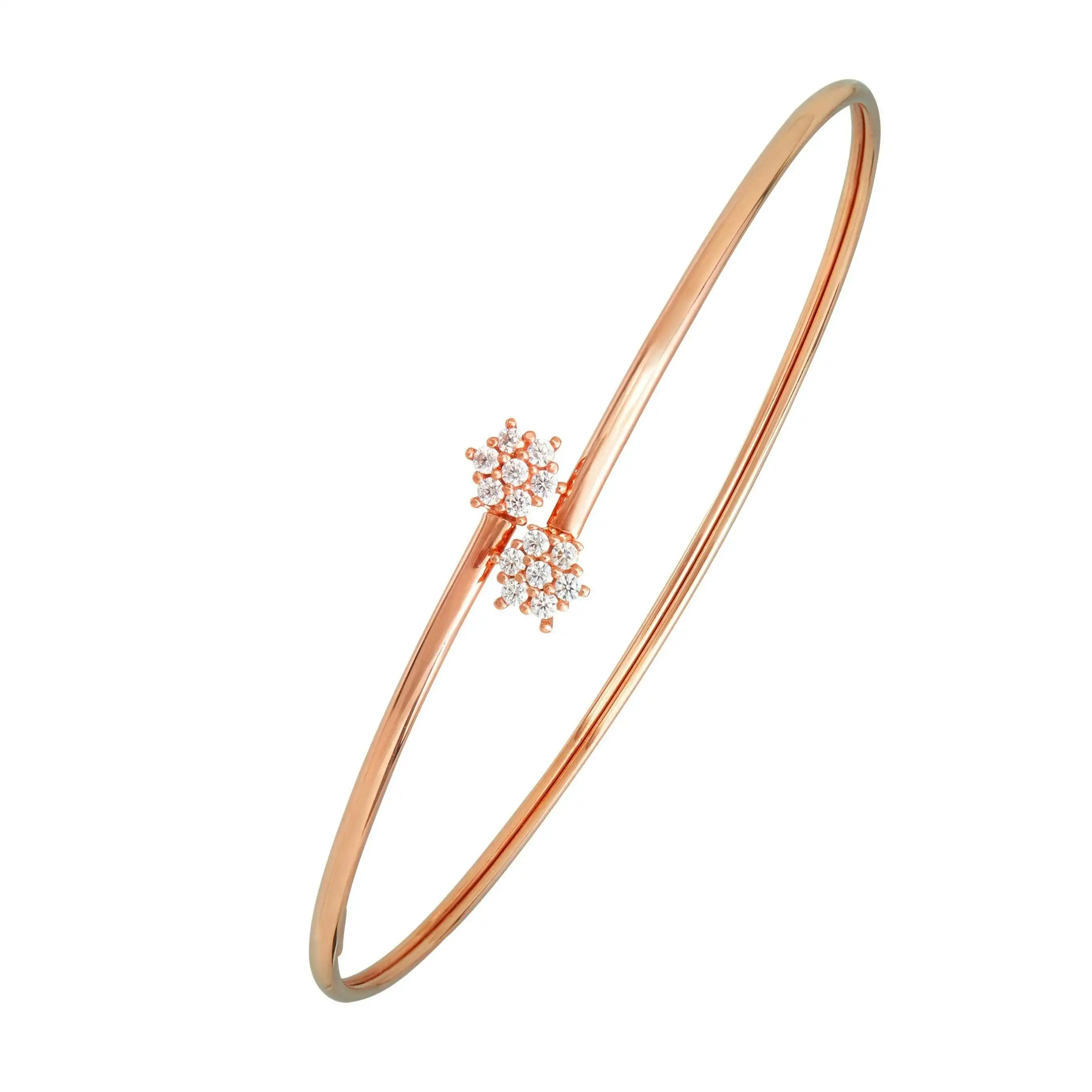 Cubic Zirconia Double Flower Bangle in 9ct Rose Gold Silver Infused