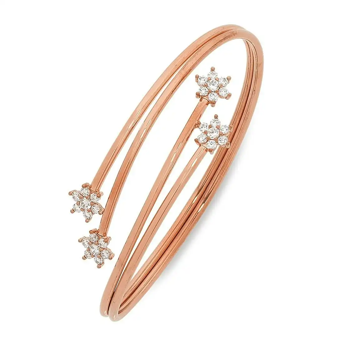 9ct Rose Gold Silver Infused Bangle with Flower Ends