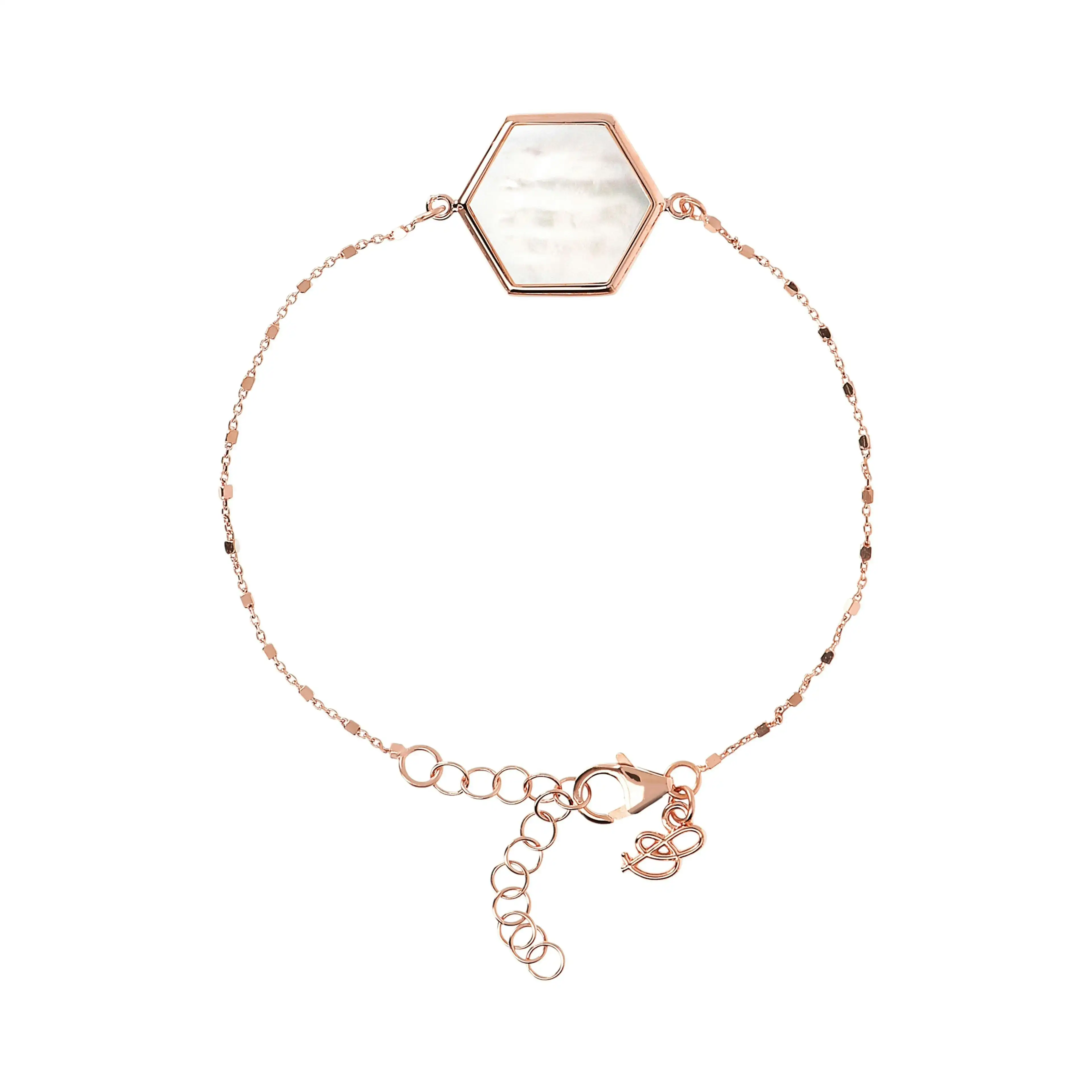 Bronzallure Cube Chain White Moonstone Bracelet with Hexagon