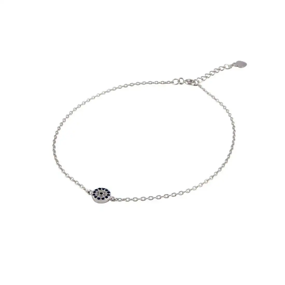 19cm Sterling Silver White and Blue Cubic Zirconia Evil Eye Bracelet