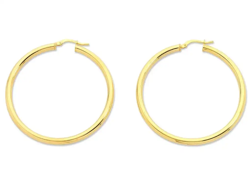 9ct Yellow Gold Silver Infused Hoop Earrings 40mm