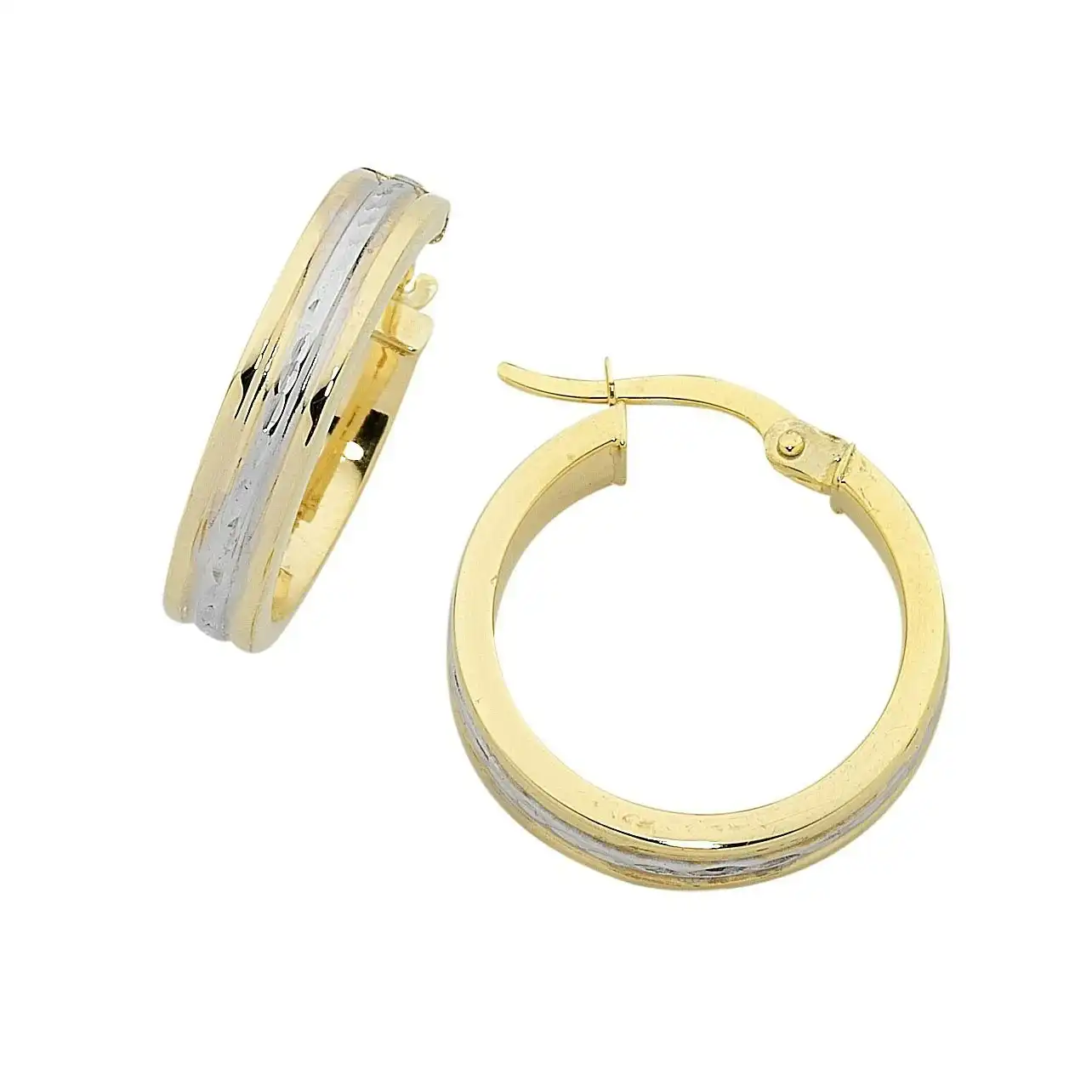 9ct Yellow Gold Silver Infused Two Tone Hoop Earrings
