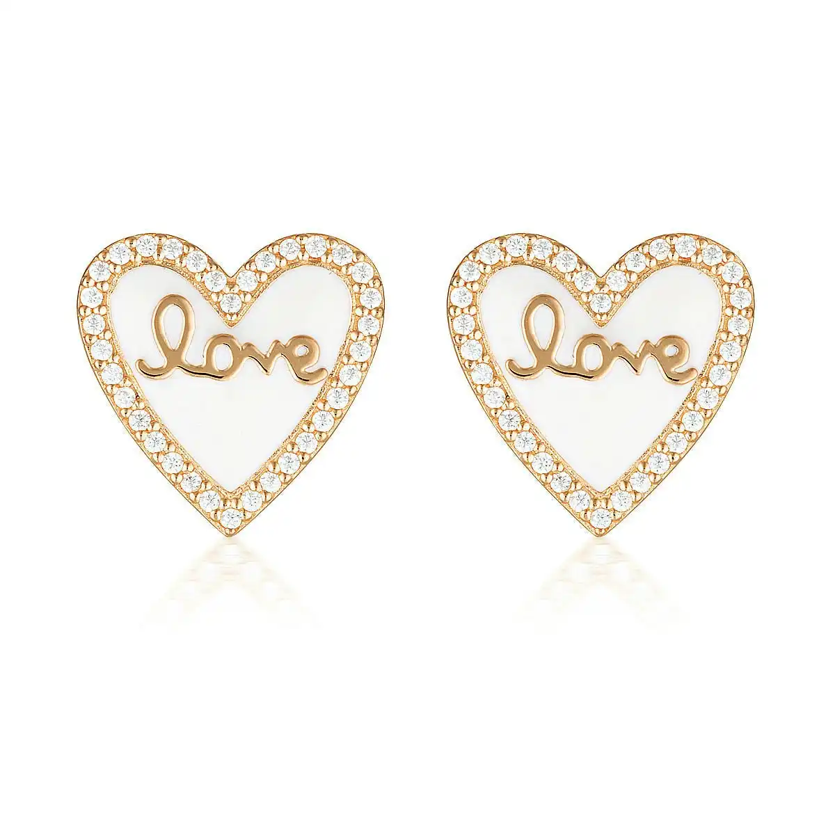 Georgini Reflection Enamel Love Heart Stud Earrings Rose Gold