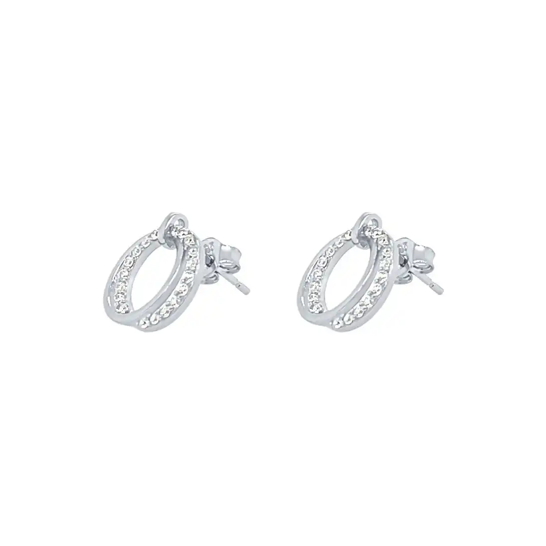 14mm Double Open Circle Stud Earrings with Cubic Zirconia in Sterling Silver