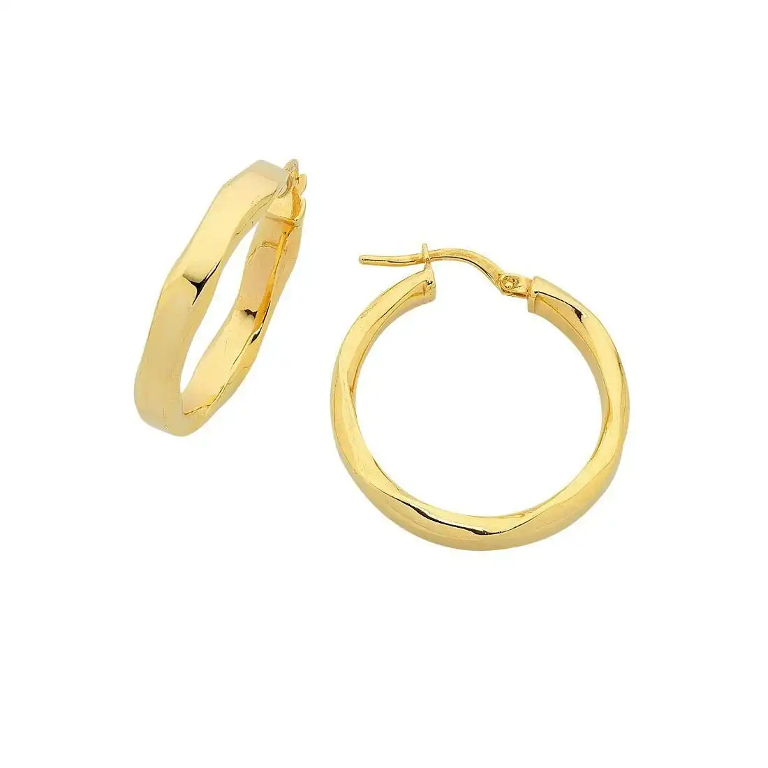 9ct Yellow Gold Silver Infused Irregular Twist Hoop Earrings 20mm