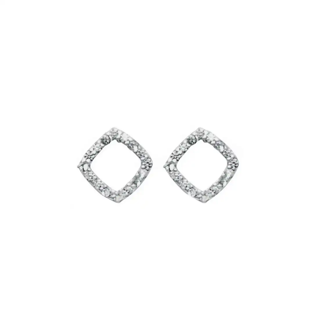 Sterling Silver and Cubic Zirconia Open Square Stud Earrings