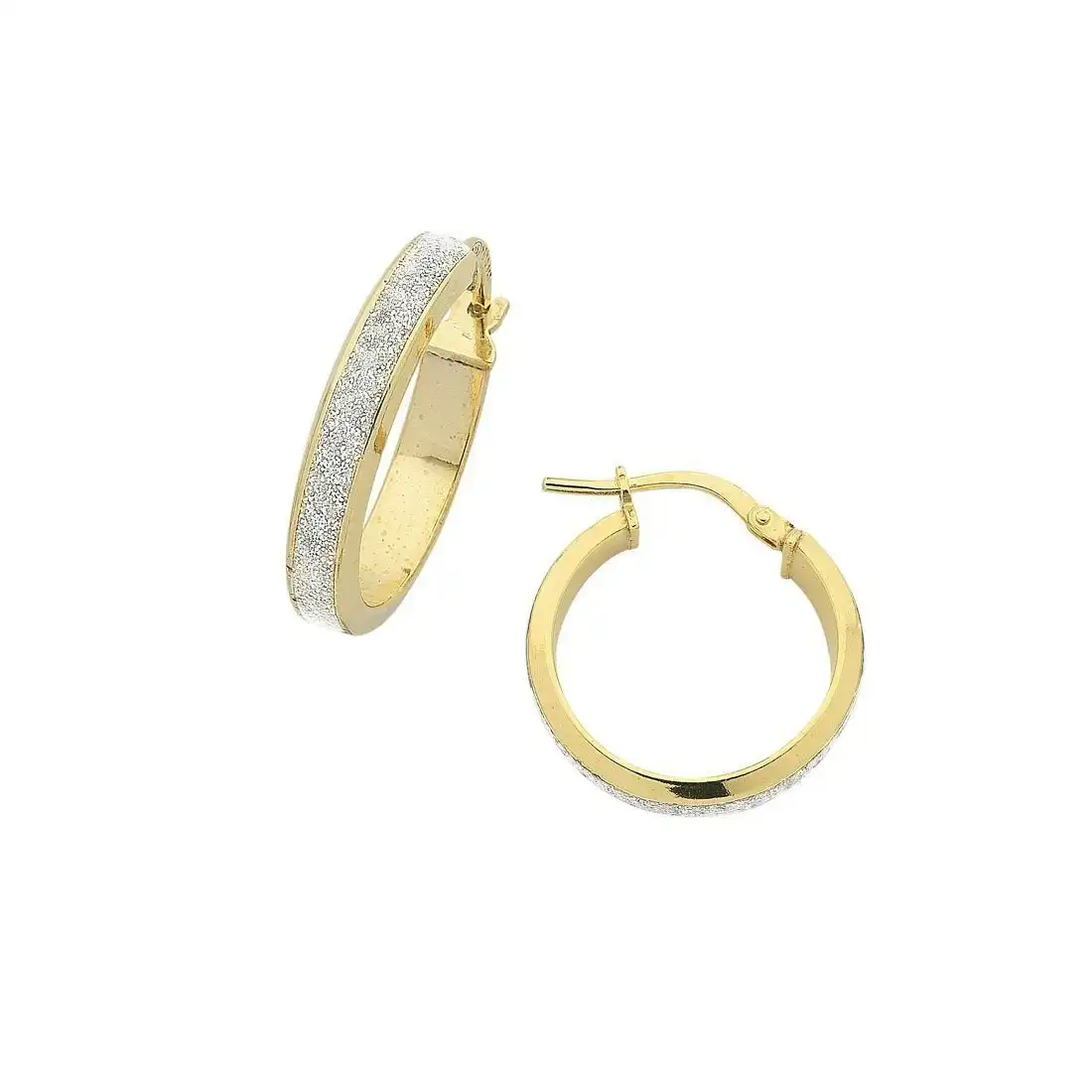 9ct Yellow Gold Silver Infused Stardust Hoop Earrings-15mm