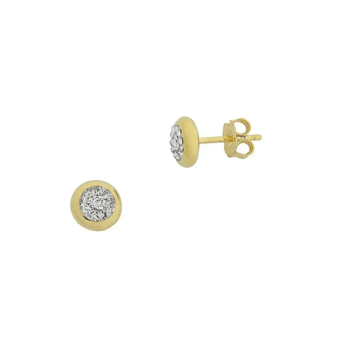9ct Yellow Gold Silver Infused Crystal Stud Earrings