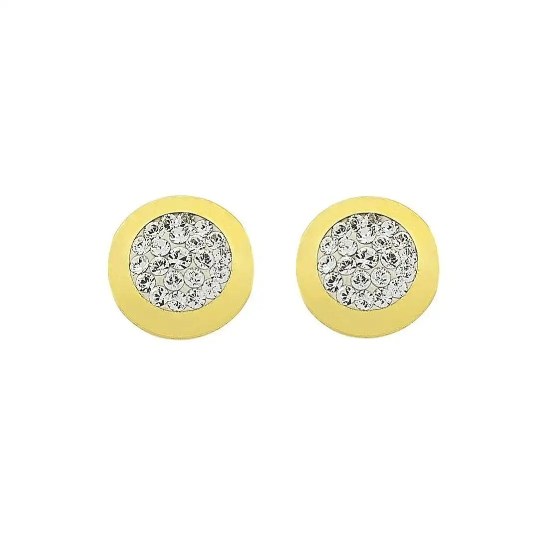9ct Yellow Gold Silver Infused Crystal Pave Stud Earrings