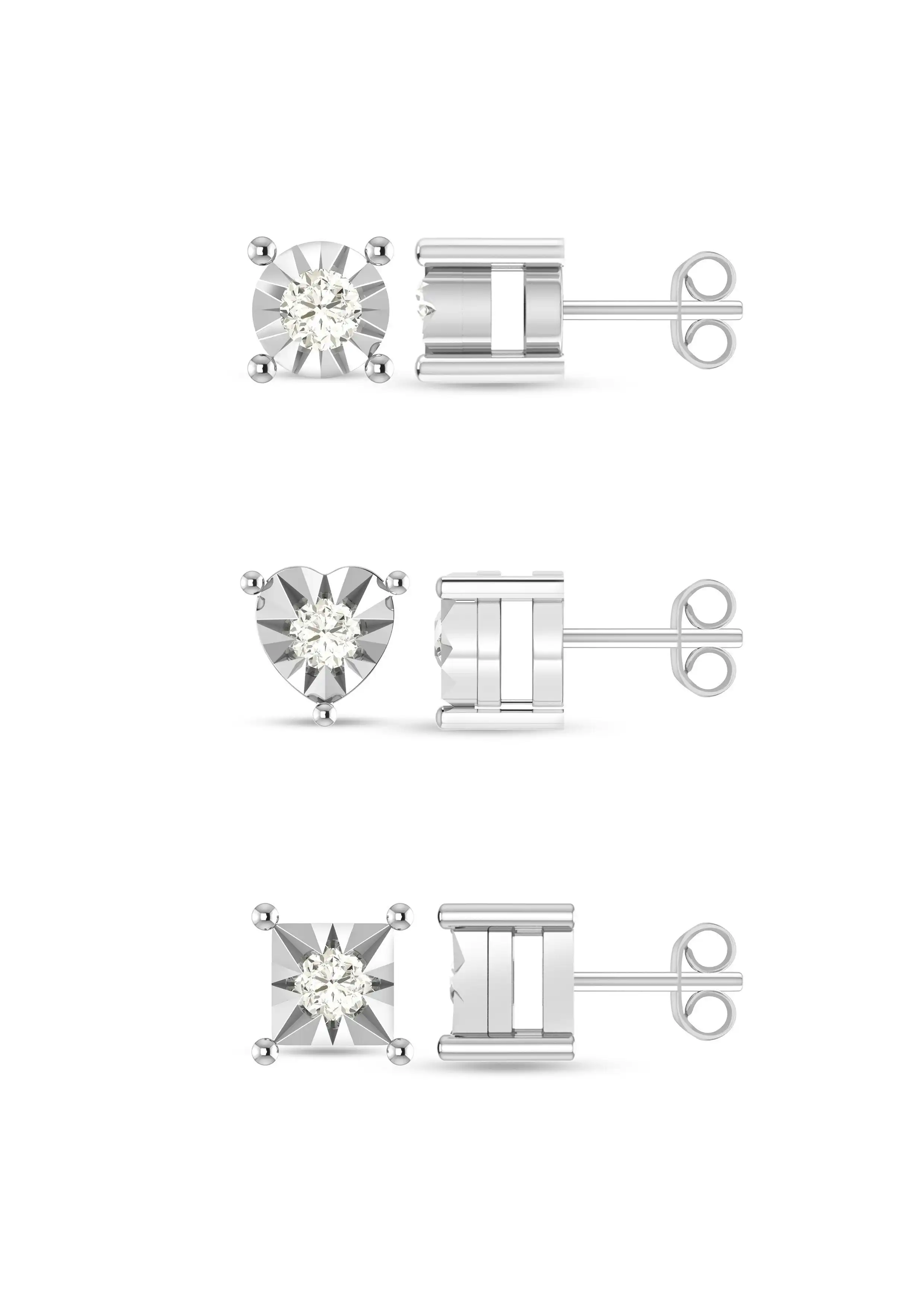 3 Piece Diamond Stud Set in Sterling Silver