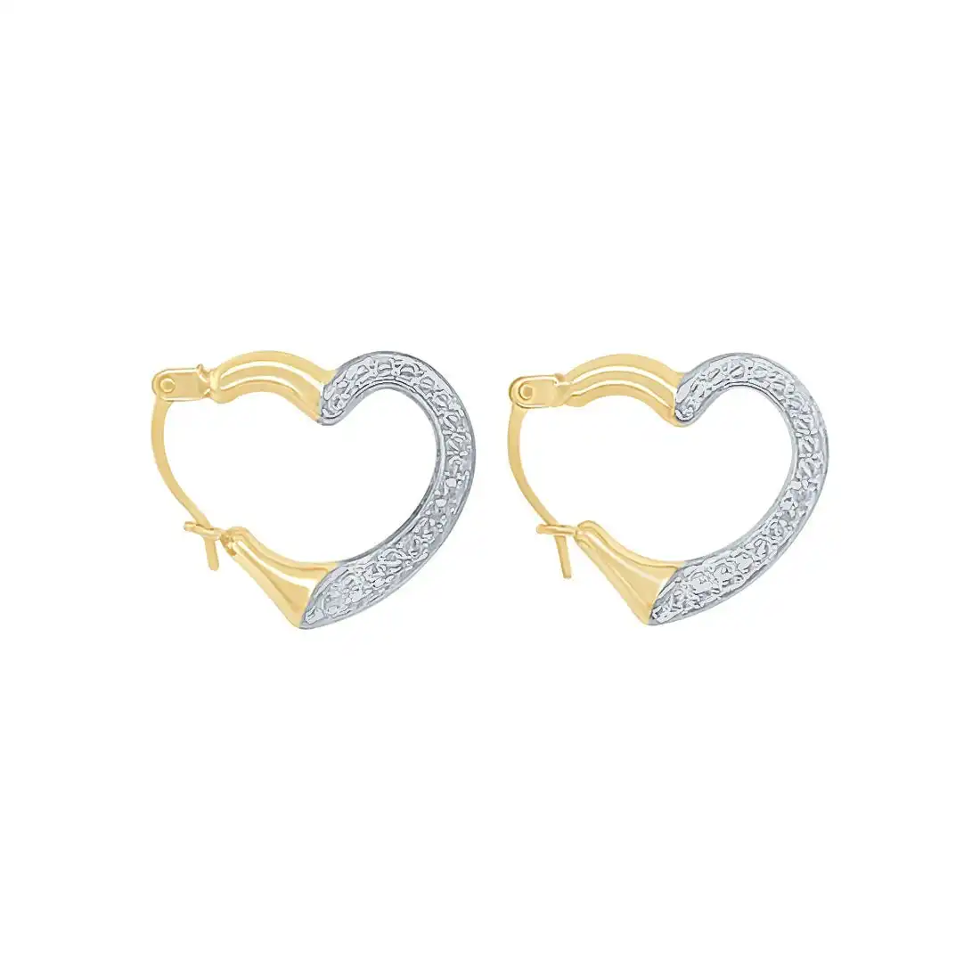 9ct Yellow Gold Two Tone Heart Hoop Earrings