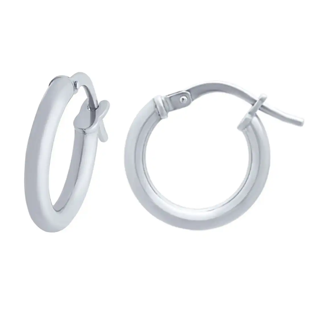 9ct White Gold Silver Infused Plain Hoop Earrings 2mm x 10mm