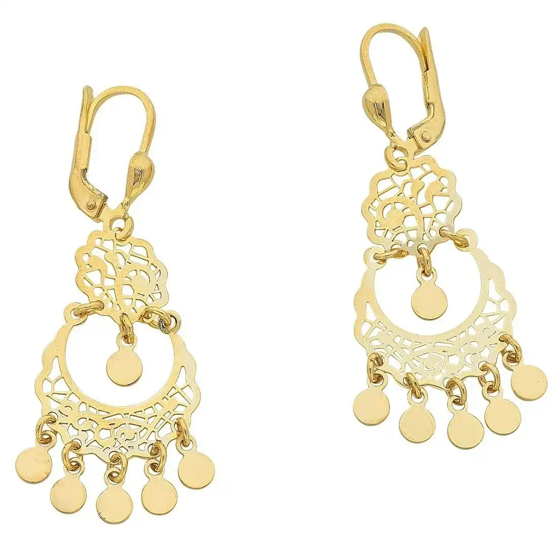 9ct Yellow Gold Silver Infused Filigree Drop Earrings