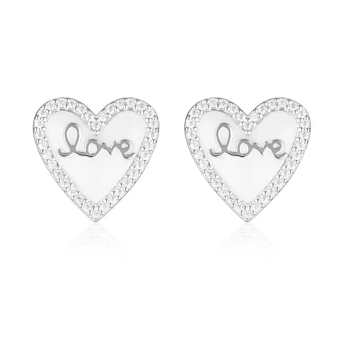 Georgini Reflection Enamel Love Heart Stud Earrings Silver