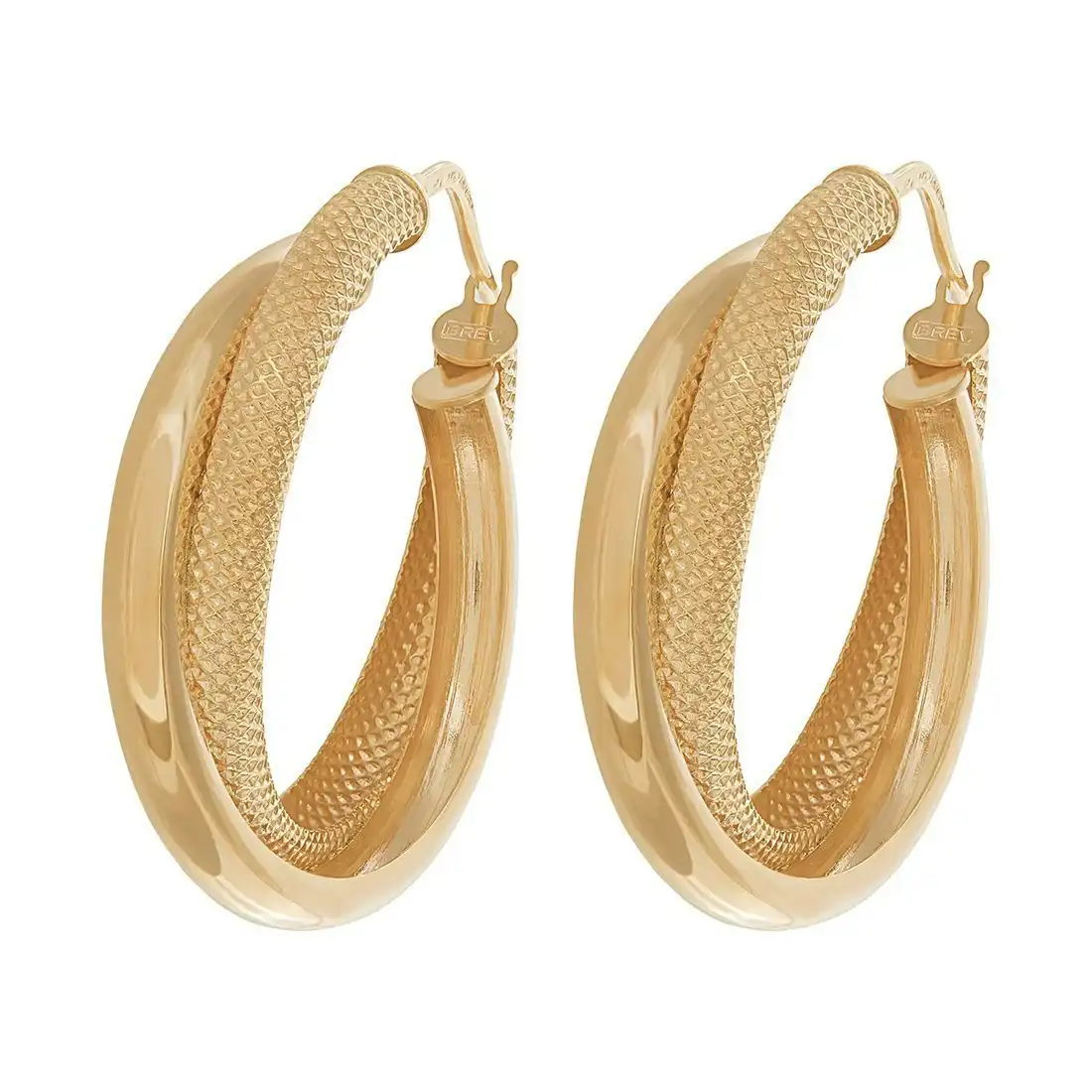 9ct Yellow Gold Double Hoop Earrings 15mm