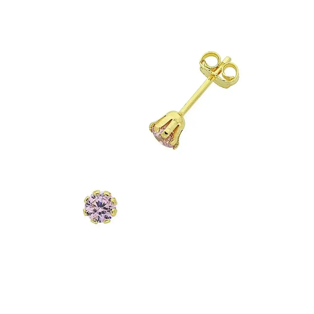 9ct Yellow Gold Silver Infused Pink Cubic Zirconia Stud Earrings