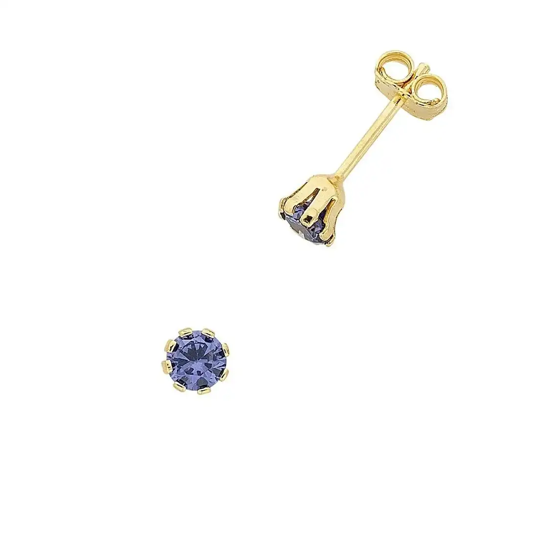 9ct Yellow Gold Silver Infused Dark Blue Cubic Zirconia Stud Earrings