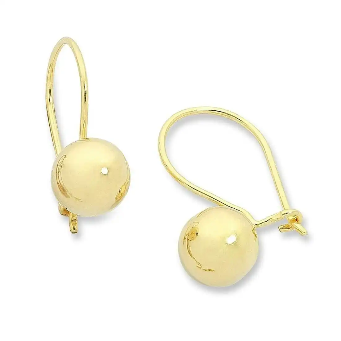 9ct Yellow Gold Silver Infused Euro Ball Earrings 6mm