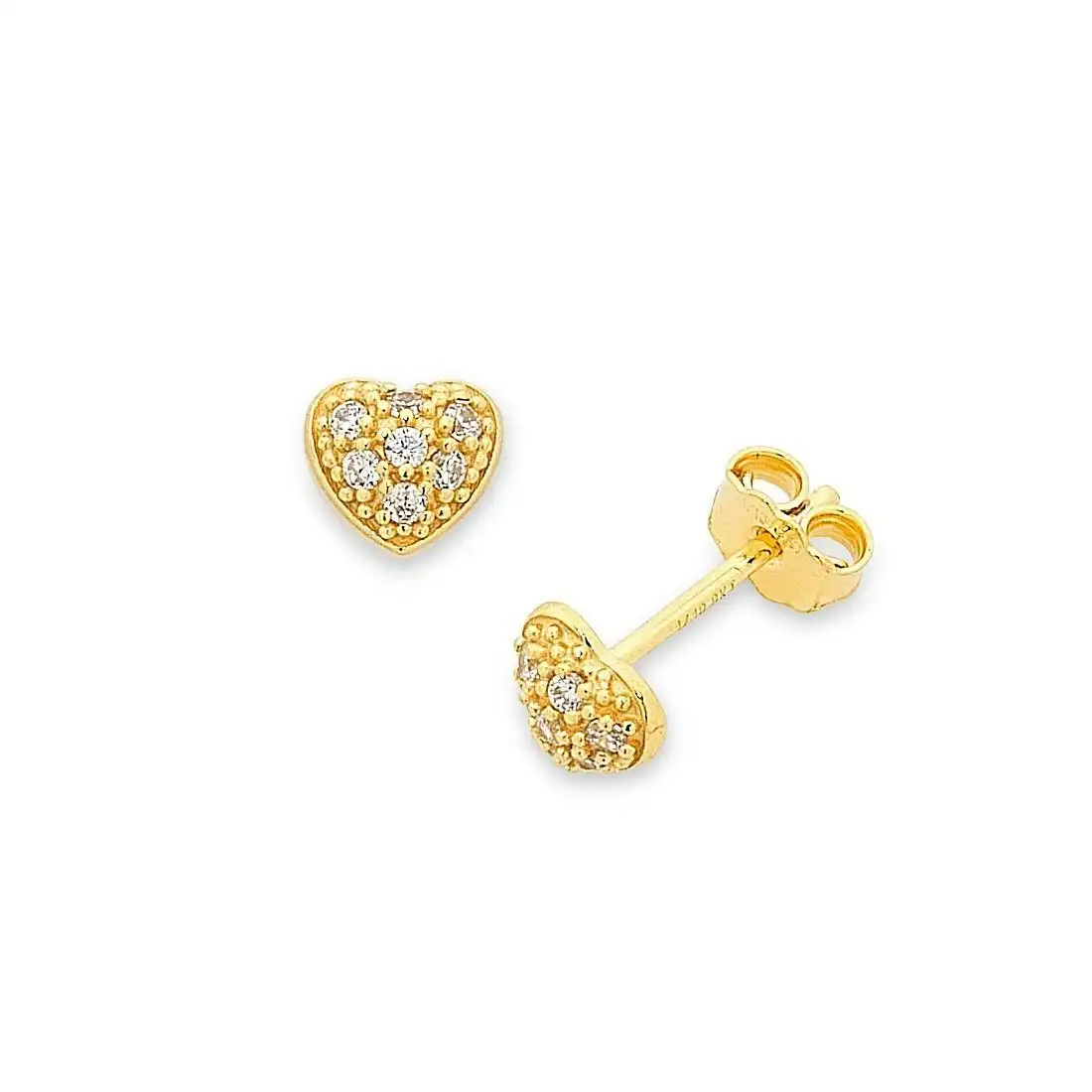 9ct Yellow Gold Silver Infused Childrens Heart Earrings