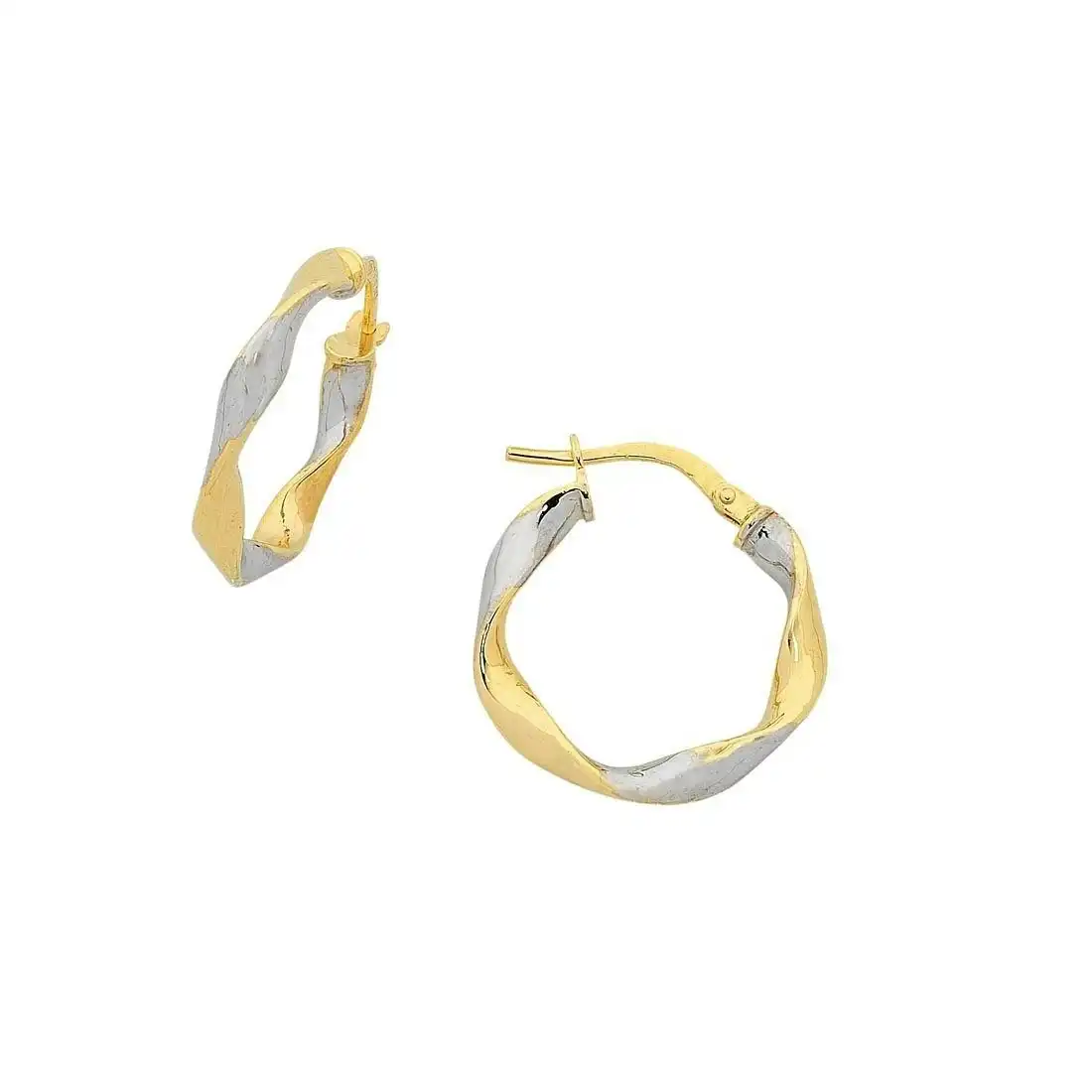 9ct Yellow Gold Silver Infused Two Tone Earrings 20mm