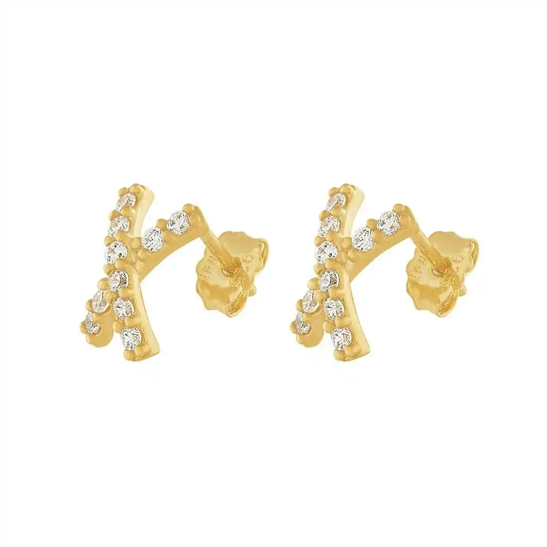 9ct Yellow Gold Silver Infused Stud Earrings with Cubic Zircona