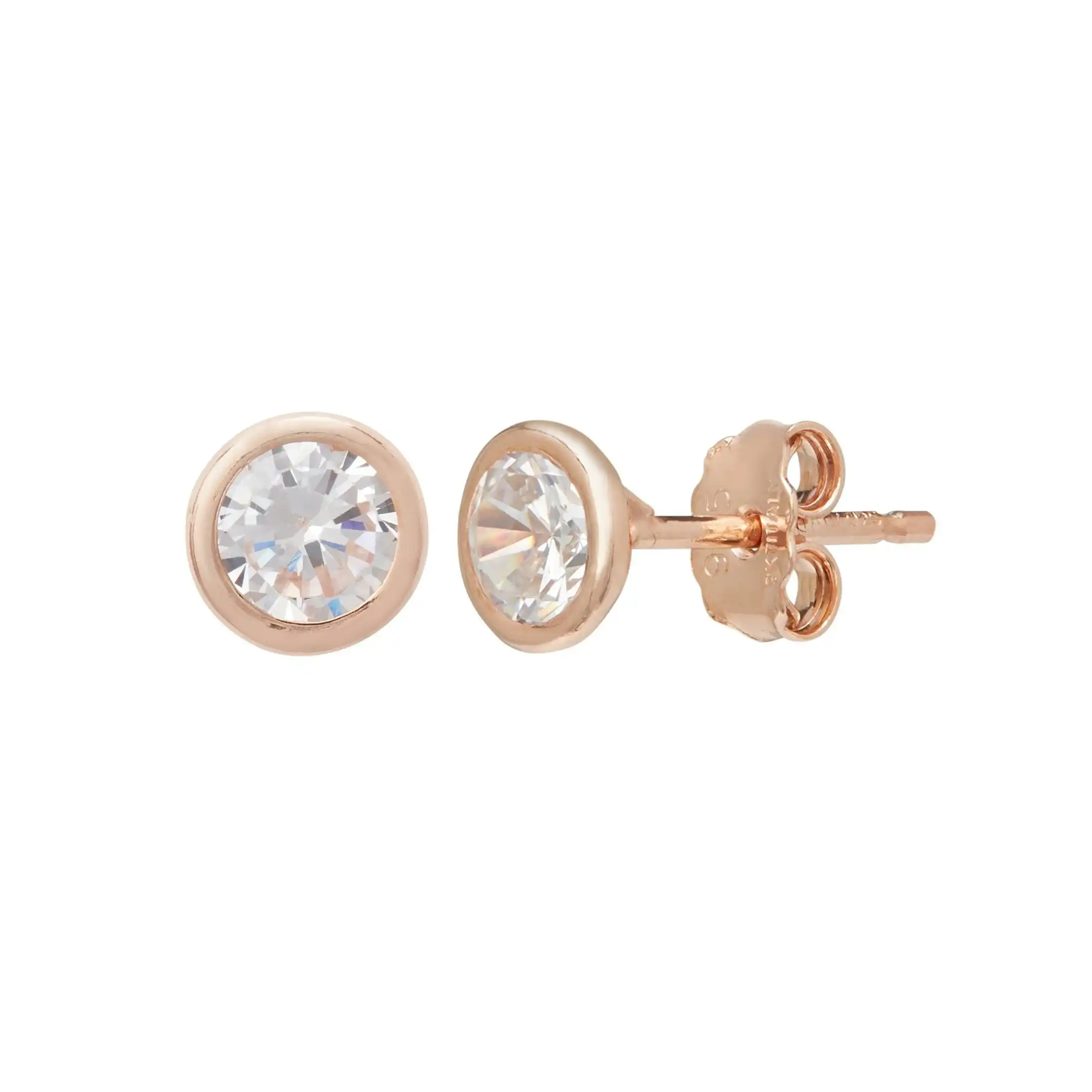 9ct Rose Gold Silver Infused Cubic Zirconia Stud Earrings 5mm