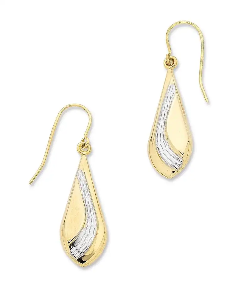 9ct Two Tone Silver Infused Drop Earrings