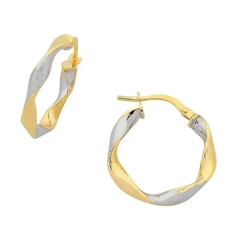 9ct Yellow Gold Silver Infused Two Tone Earrings 15mm