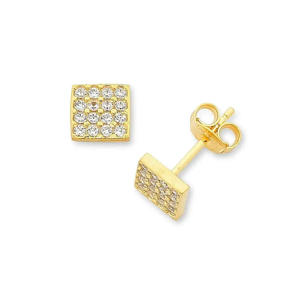 9ct Yellow Gold Silver Infused 7mm Cubic Zirconia Stud Earrings