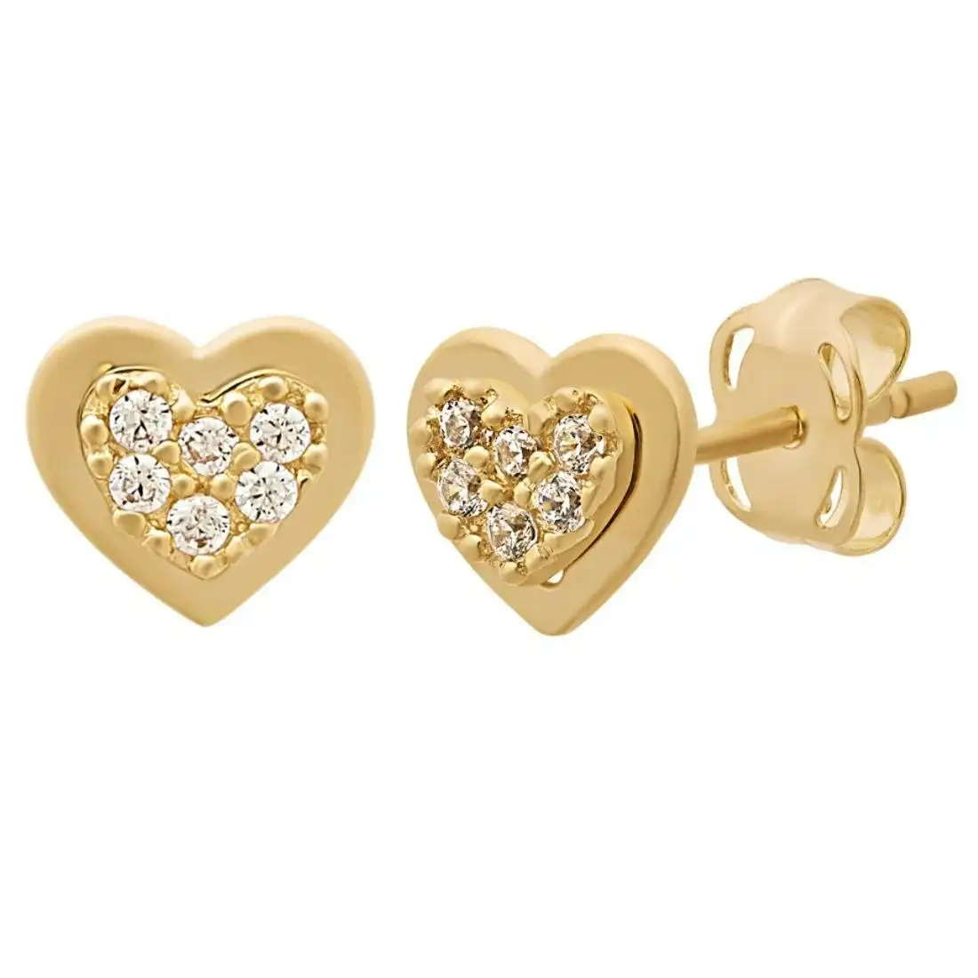 Heart Stud Earrings with Cubic Zirconia in 9ct Yellow Gold