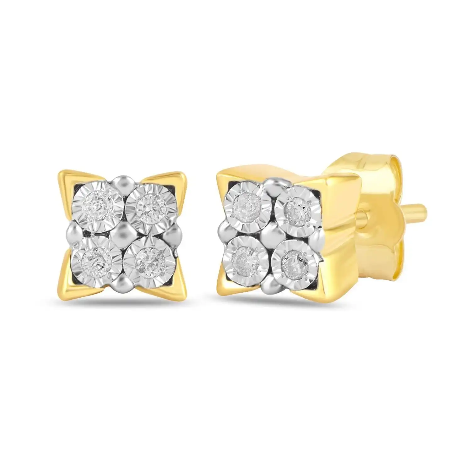 Diamond Miracle Square Look Earrings in 9ct Yellow Gold