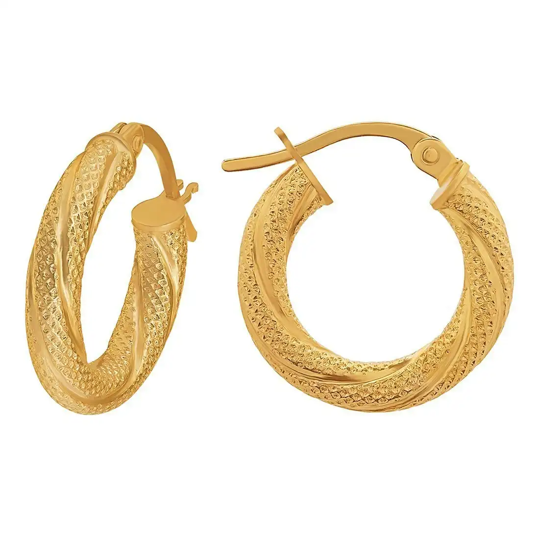 9ct Yellow Gold Patterned Twist Hoop Earrings 10mm