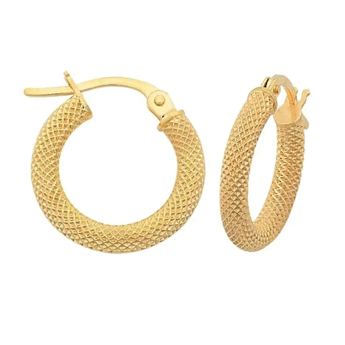 Fancy Mesh Style 15mm Hoop Earrings in 9ct Yellow Gold
